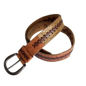 Fossil Leather Patchwork Boho Multi Brown Belt Women’s Sz M